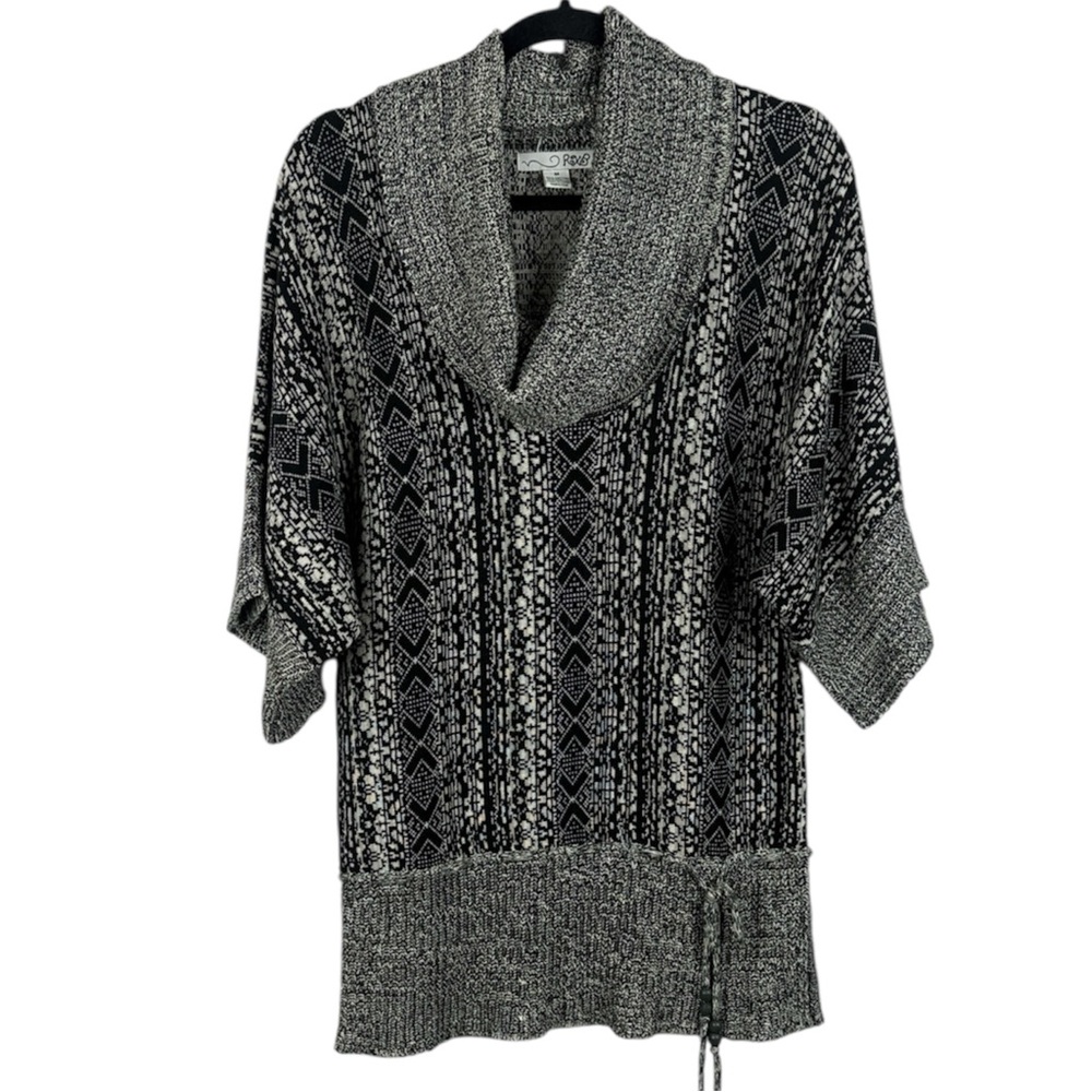 RXB Marled Black & White Cowl Neck Dolman Sleeve Medium Knit Sweater